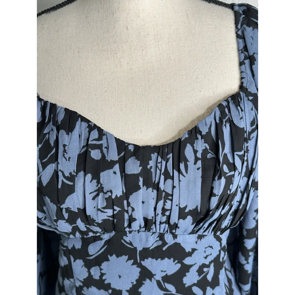 Abercrombie & Fitch Women's Large Long Sleeve Black/Blue‎  Puff Sleeve Top Sheer